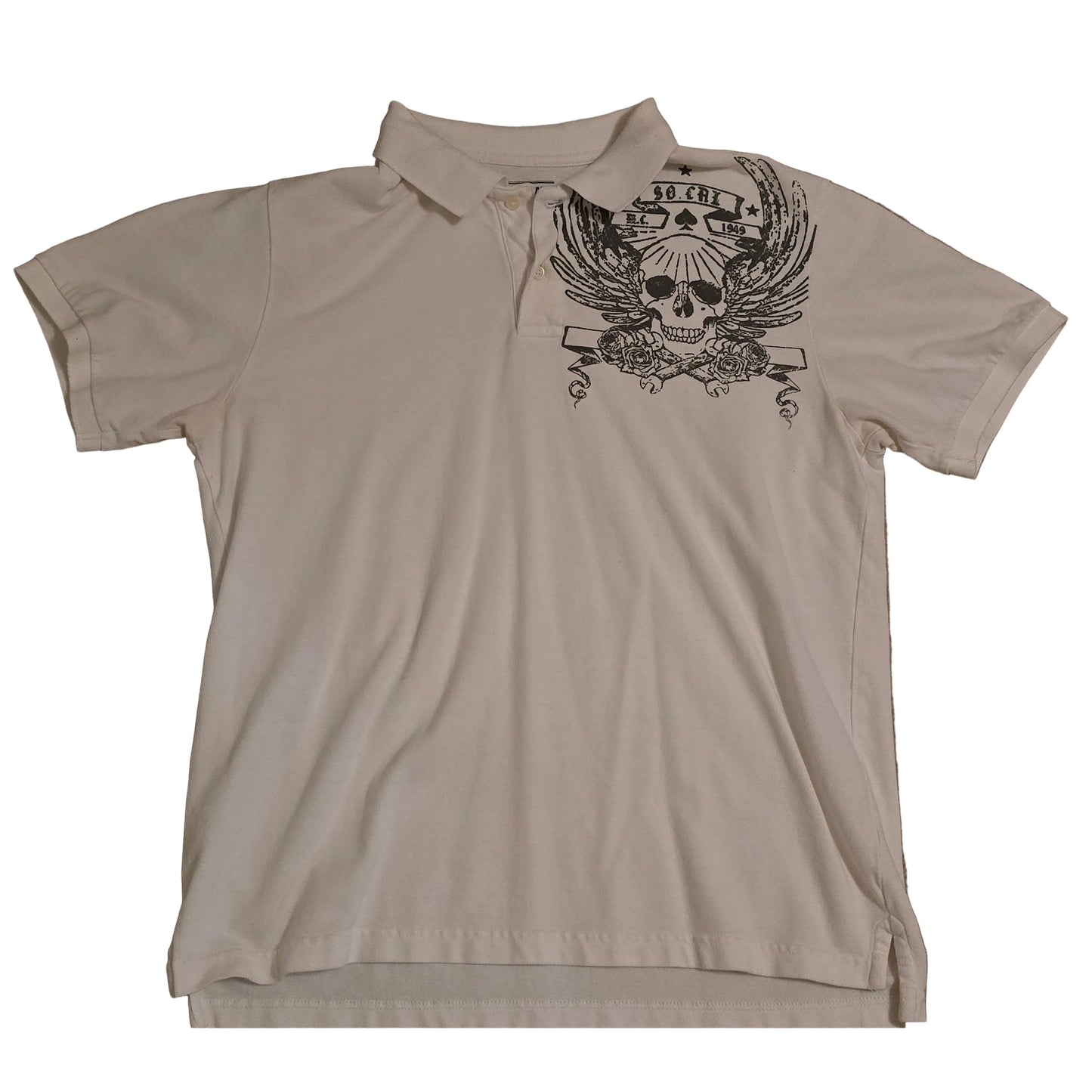 Old Navy Skull Wing Graphic Polo Shirt White Short Sleeve Cotton Size Large