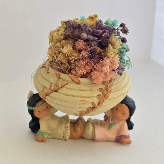 1997 Enesco Karen Hahn Native American Basket Figurine – Two Girls Holding Basket – #303364