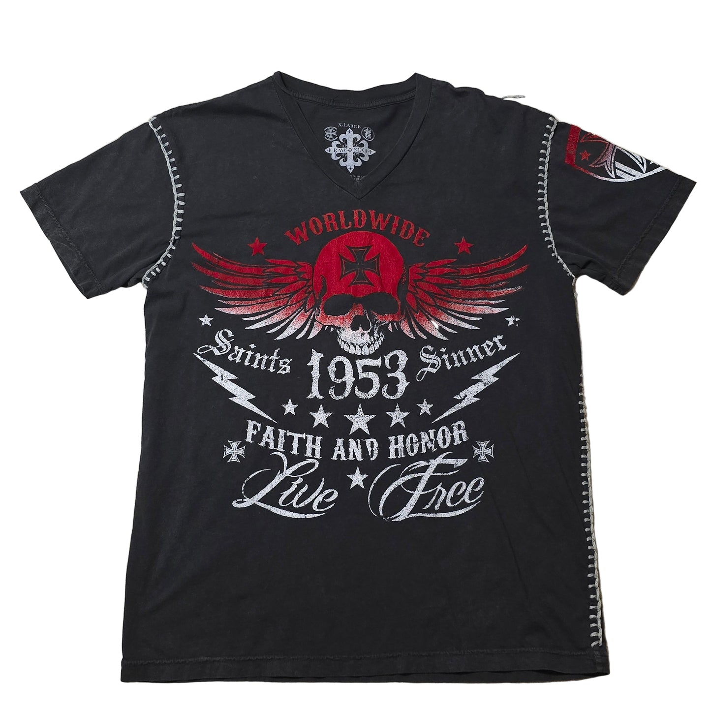Raw State Faith & Honor Skull Wings Tee Men’s XL 1953 Graphic