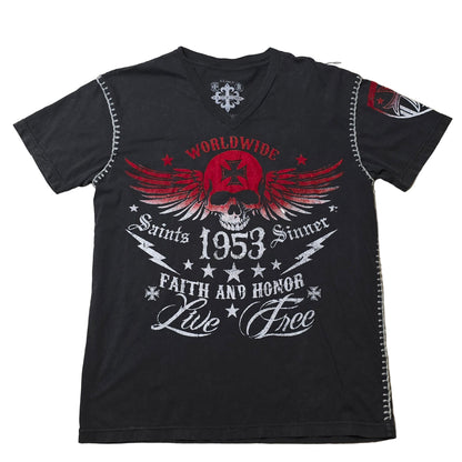 Raw State Faith & Honor Skull Wings Tee Men’s XL 1953 Graphic