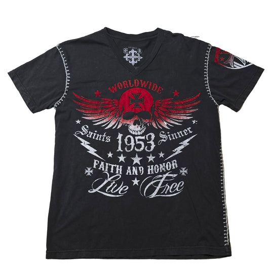 Raw State Faith & Honor Skull Wings Tee Men’s XL 1953 Graphic