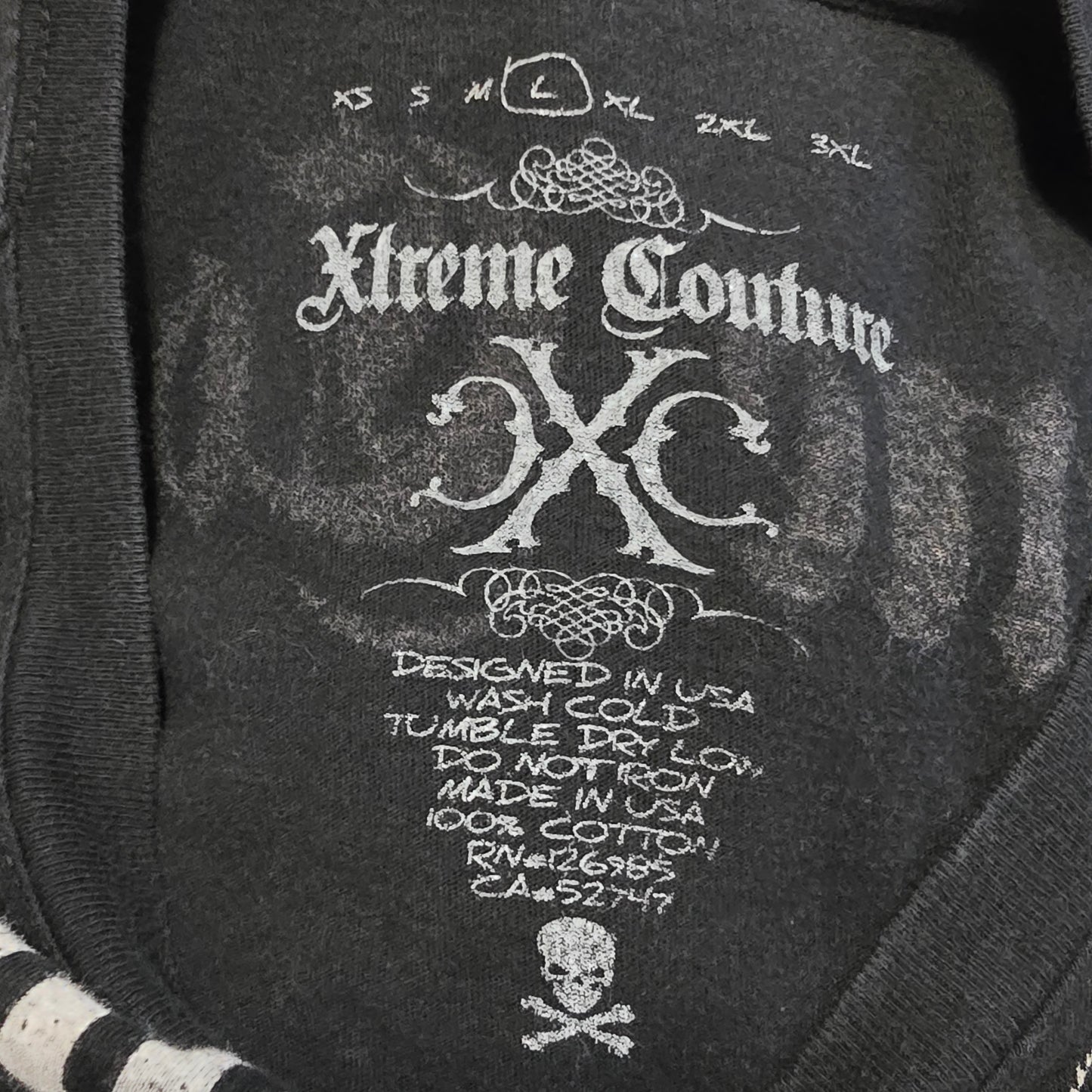 Xtreme Couture Double Skull Wing Graphic T-Shirt Black Size L Made in USA