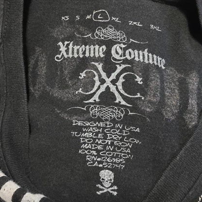 Xtreme Couture Double Skull Wing Graphic T-Shirt Black Size L Made in USA