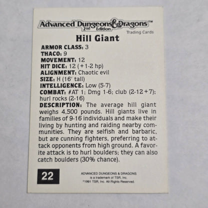Hill Giant – AD&D 2nd Edition Trading Card (#22, 1991 TSR)