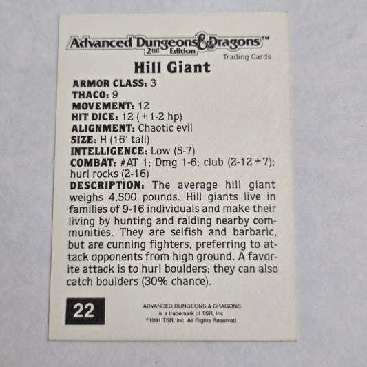 Hill Giant – AD&D 2nd Edition Trading Card (#22, 1991 TSR)