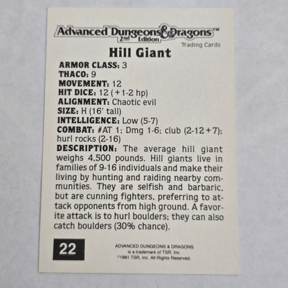 Hill Giant – Green Icon Variant – AD&D 2nd Edition Trading Card (#22, 1991 TSR)
