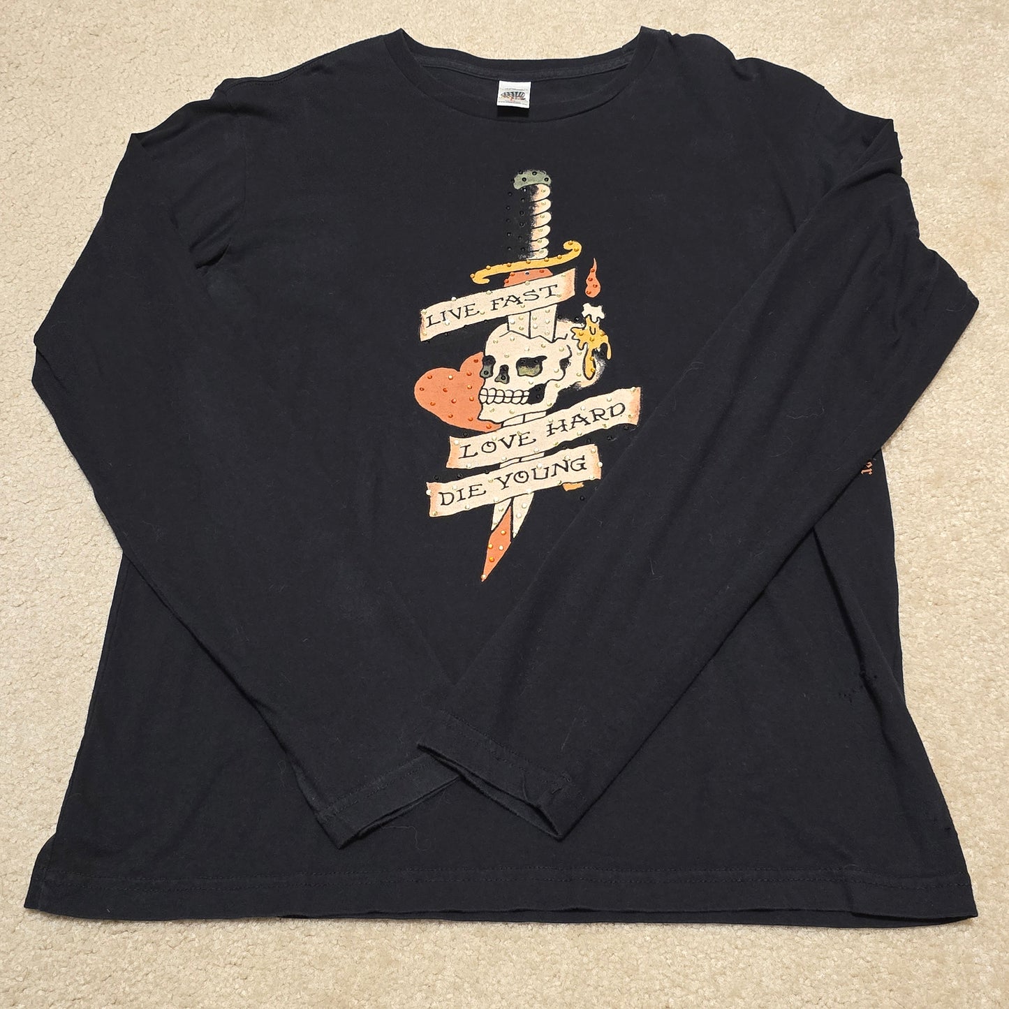 Ed Hardy by Christian Audigier “Live Fast Love Hard Die Young” Skull Long Sleeve Shirt – Size L