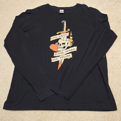 Ed Hardy by Christian Audigier “Live Fast Love Hard Die Young” Skull Long Sleeve Shirt – Size L