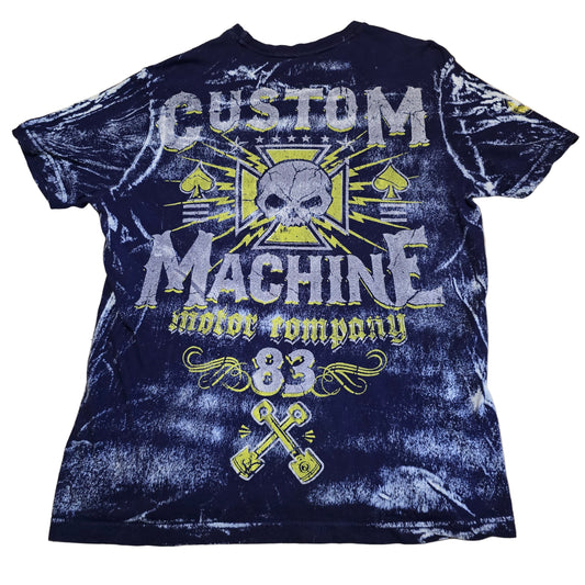 Custom Machine Motor Company 83 Skull Biker Graphic T-Shirt Blue Acid Wash L