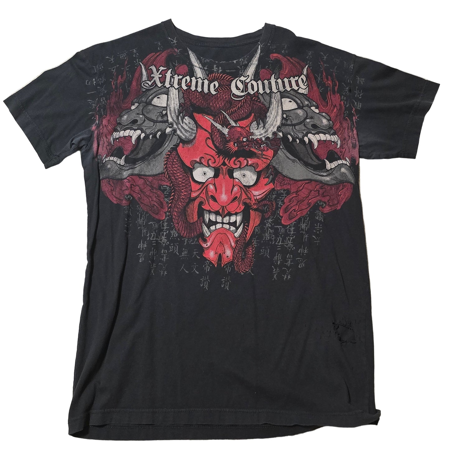 Xtreme Couture Oni Mask Graphic Tee Men’s Large Distressed Flaws