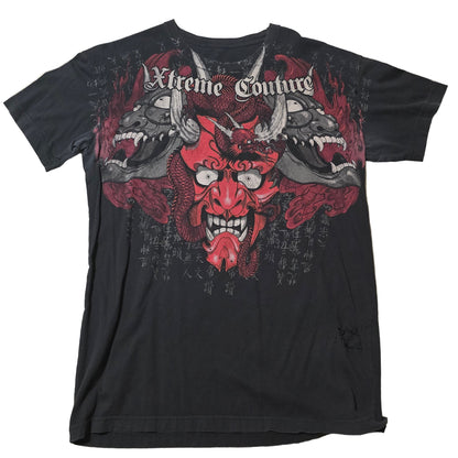 Xtreme Couture Oni Mask Graphic Tee Men’s Large Distressed Flaws