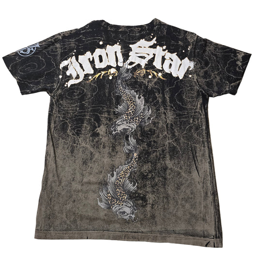Iron Star Koi Dragon & Skull Graphic Tee – Men’s Large (Distressed)