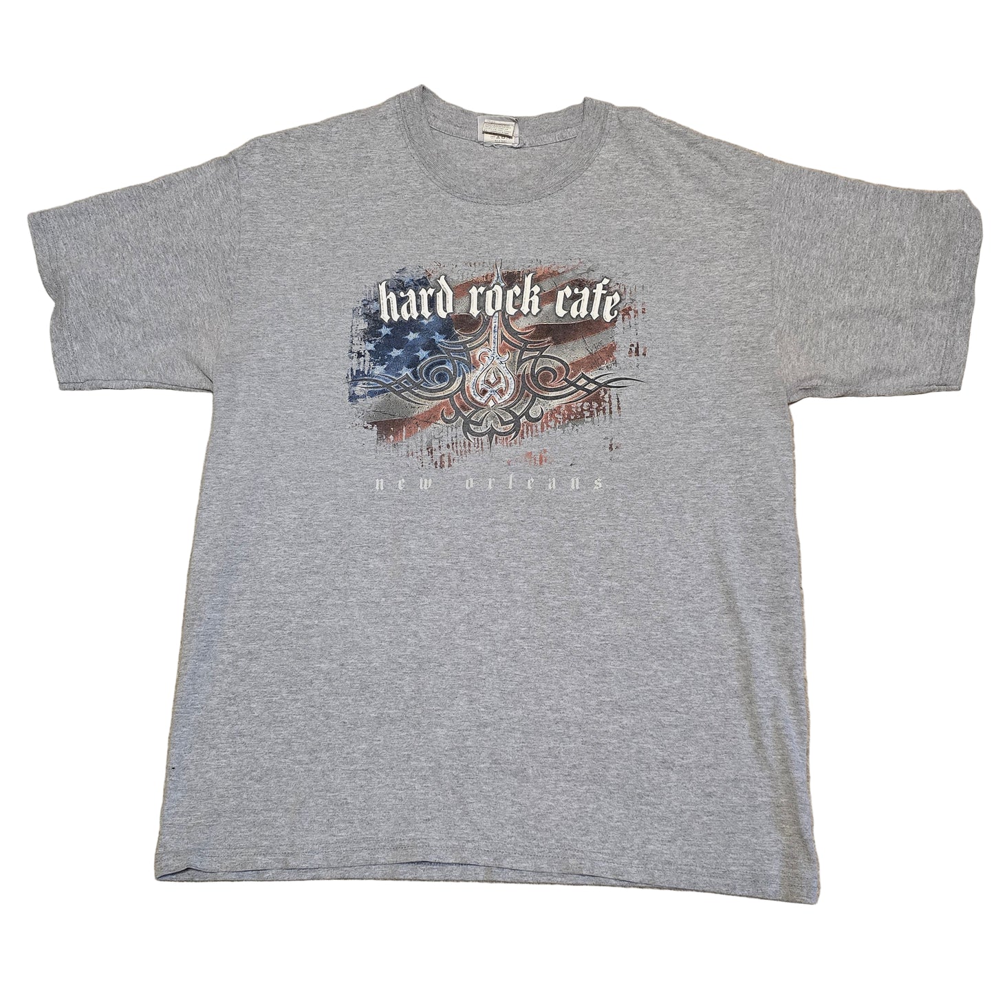 Hard Rock Cafe New Orleans Gray Graphic T-Shirt Size L American Flag Guitar