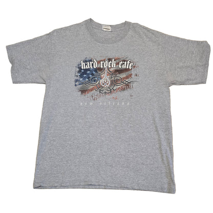 Hard Rock Cafe New Orleans Gray Graphic T-Shirt Size L American Flag Guitar