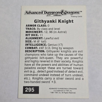 Githyanki Knight AD&D 2E Trading Card (#295) — Astral Silver Sword — 1992