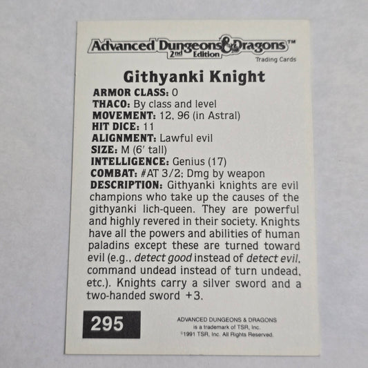 Githyanki Knight AD&D 2E Trading Card (#295) — Astral Silver Sword — 1992