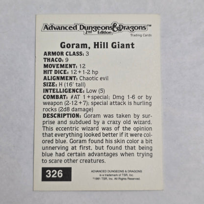 AD&D 2E Trading Card — Goram, Hill Giant (#326) — Gold Border Series (1992)