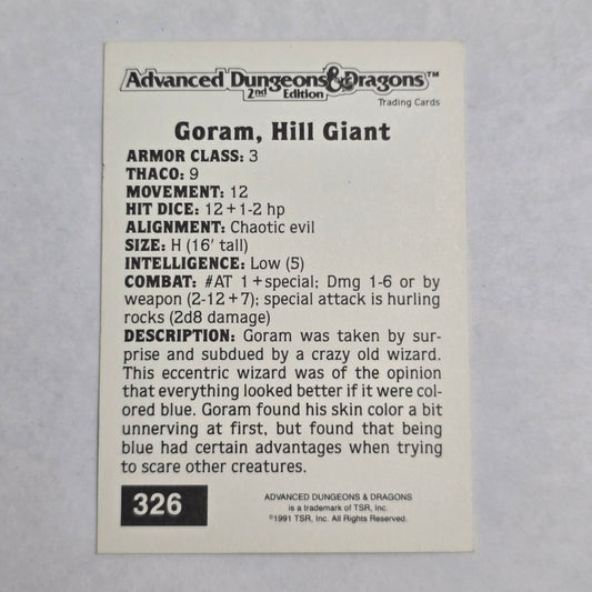 AD&D 2E Trading Card — Goram, Hill Giant (#326) — Gold Border Series (1992)