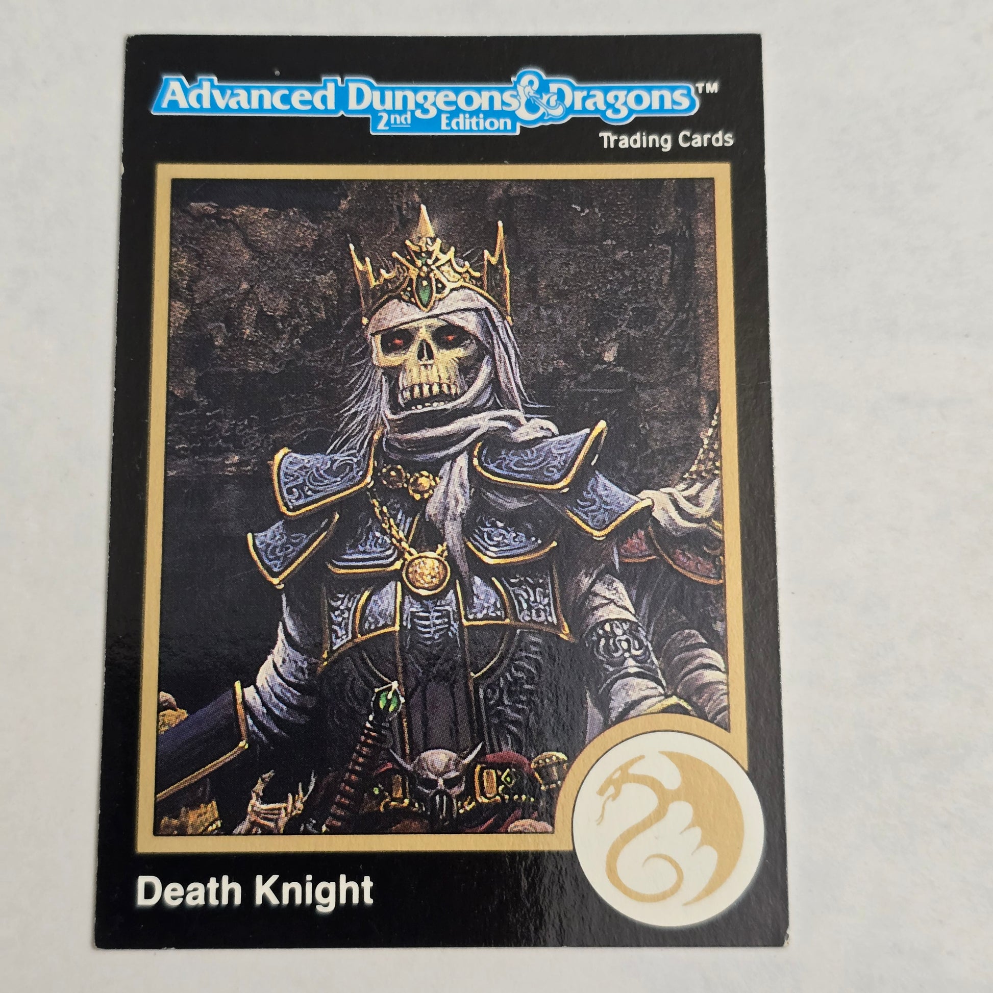 Trading card featuring a Death Knight from Dungeons & Dragons on a gray background