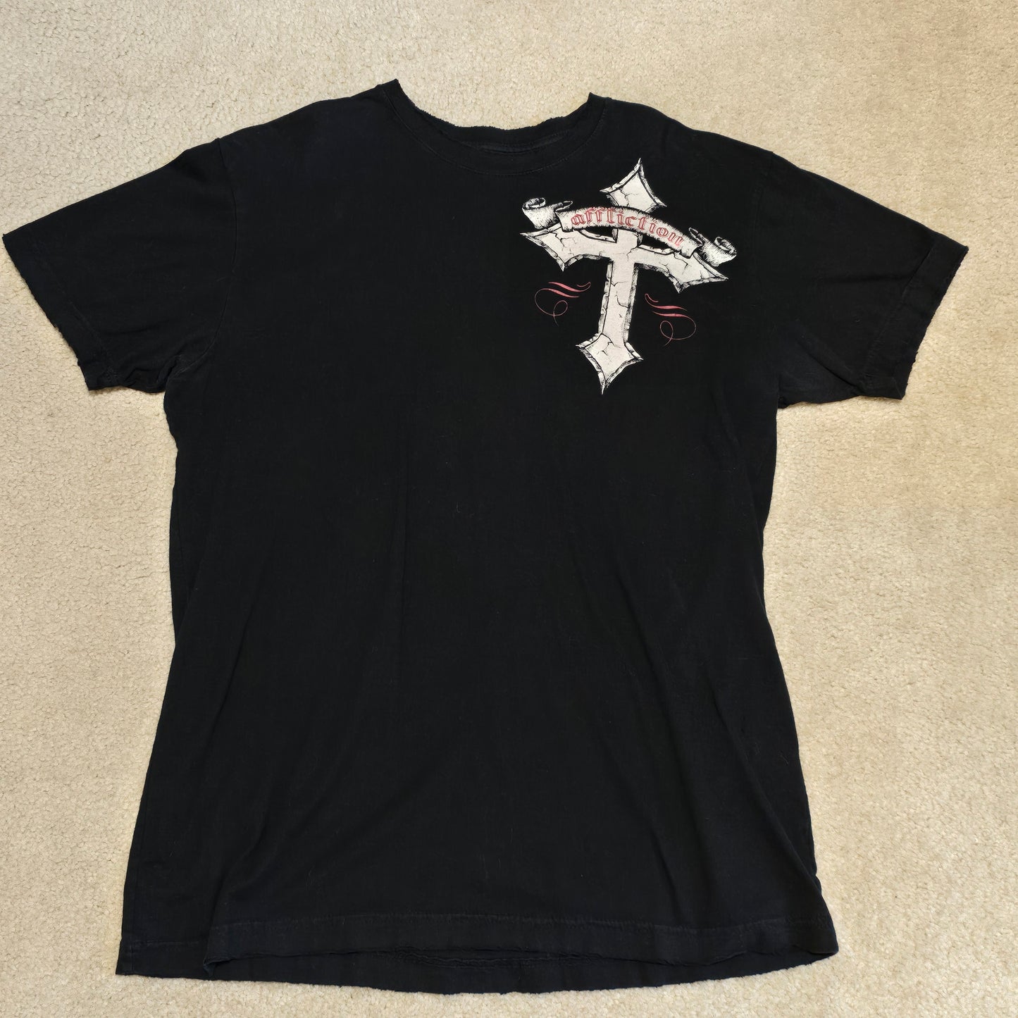 Affliction Cross Graphic T-Shirt Black Large Made in USA Biker MMA Rock Tee