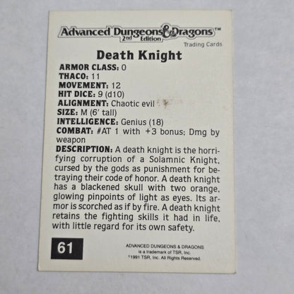 Advanced Dungeons & Dragons 2nd Edition – Death Knight – Card #61 (1991 TSR) – Gold Border