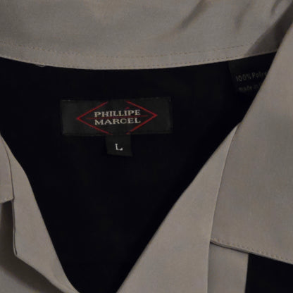 Philippe Marcel Black Gray Bowling Shirt Short Sleeve Button Front Size Large
