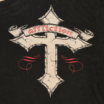 Affliction Cross Graphic T-Shirt Black Large Made in USA Biker MMA Rock Tee