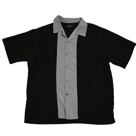 Philippe Marcel Black Gray Bowling Shirt Short Sleeve Button Front Size Large