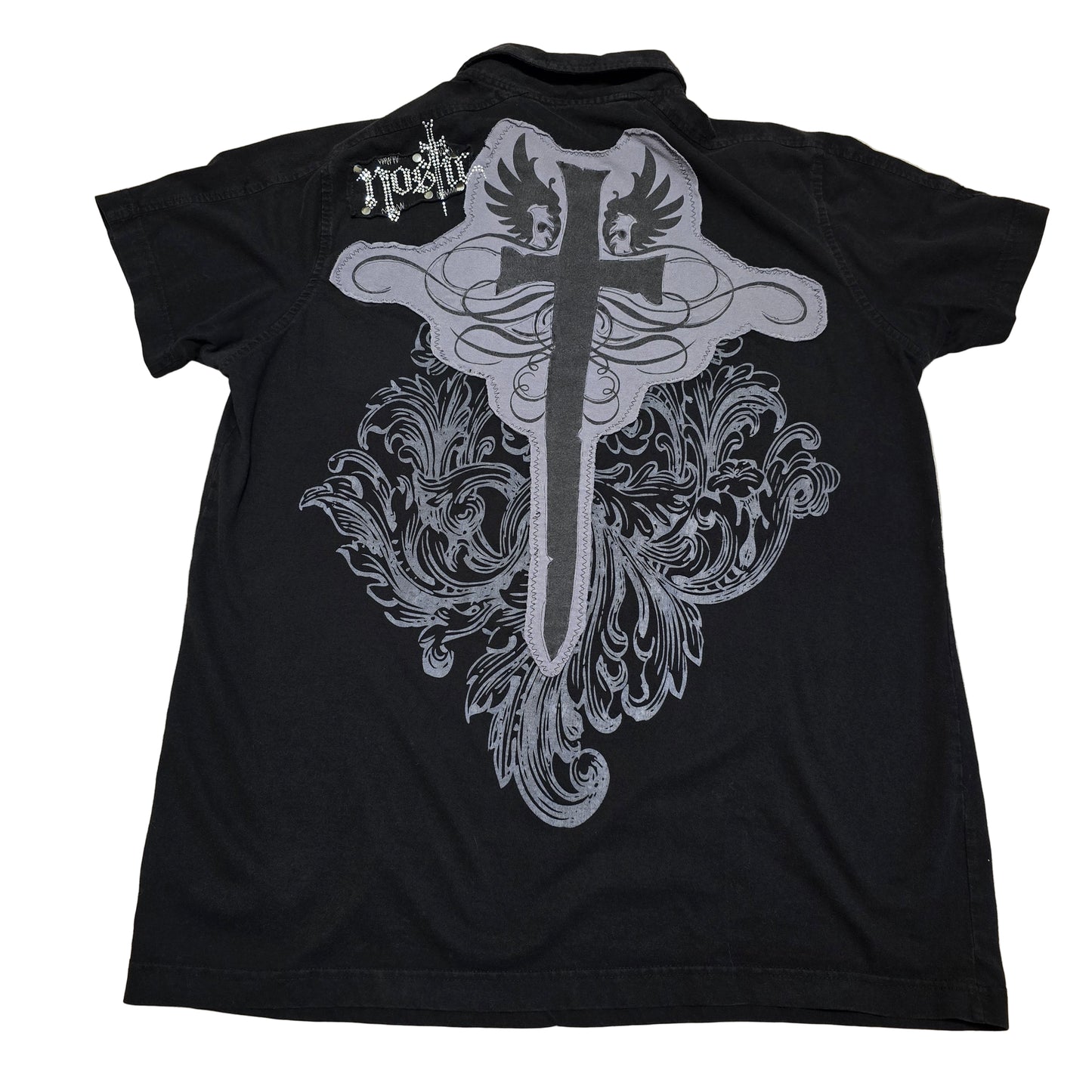 Nostic Studded Cross Polo Shirt Black Gothic Graphic Tee Size XL Made in USA