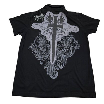 Nostic Studded Cross Polo Shirt Black Gothic Graphic Tee Size XL Made in USA