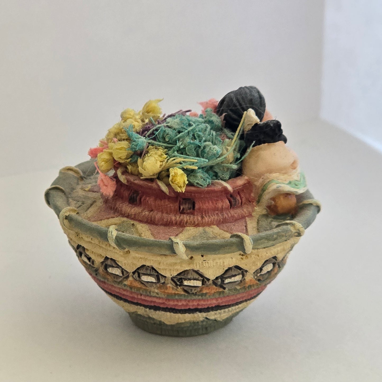 1997 Friends of the Feather – Girl With Flower Basket in Woven Pot – Enesco – Karen Hahn