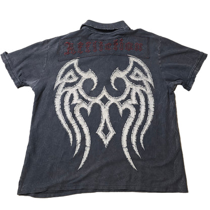 Affliction Live Fast Skull Polo Shirt Men’s Large Distressed