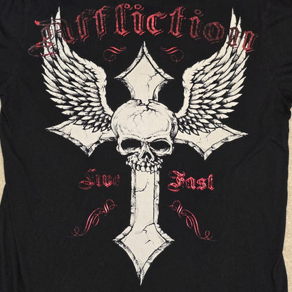 Affliction Cross Graphic T-Shirt Black Large Made in USA Biker MMA Rock Tee