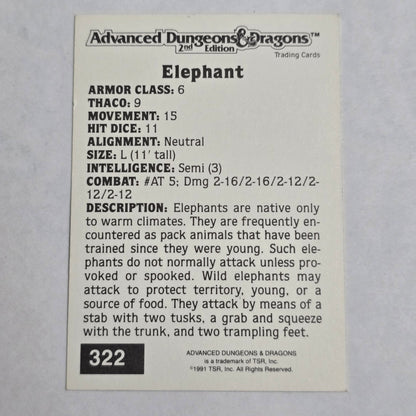 AD&D 2E Trading Card — Elephant (#322) — Gold Border Series (1992)