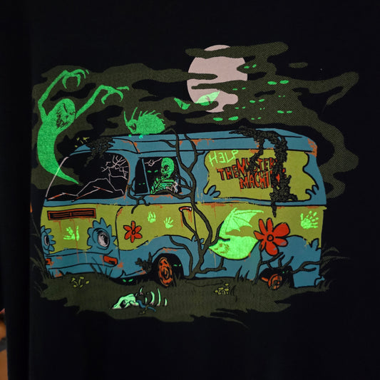 TeeFury Glow in the Dark Haunted Mystery Machine Parody Shirt Black L