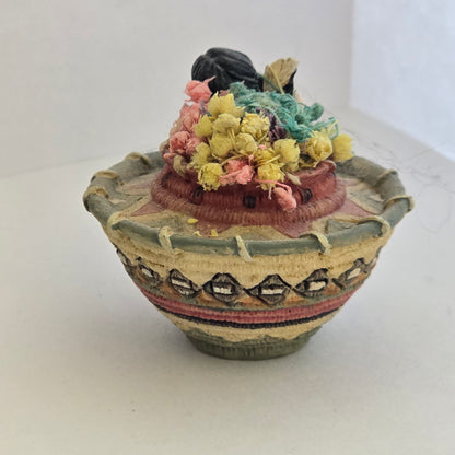 1997 Friends of the Feather – Girl With Flower Basket in Woven Pot – Enesco – Karen Hahn