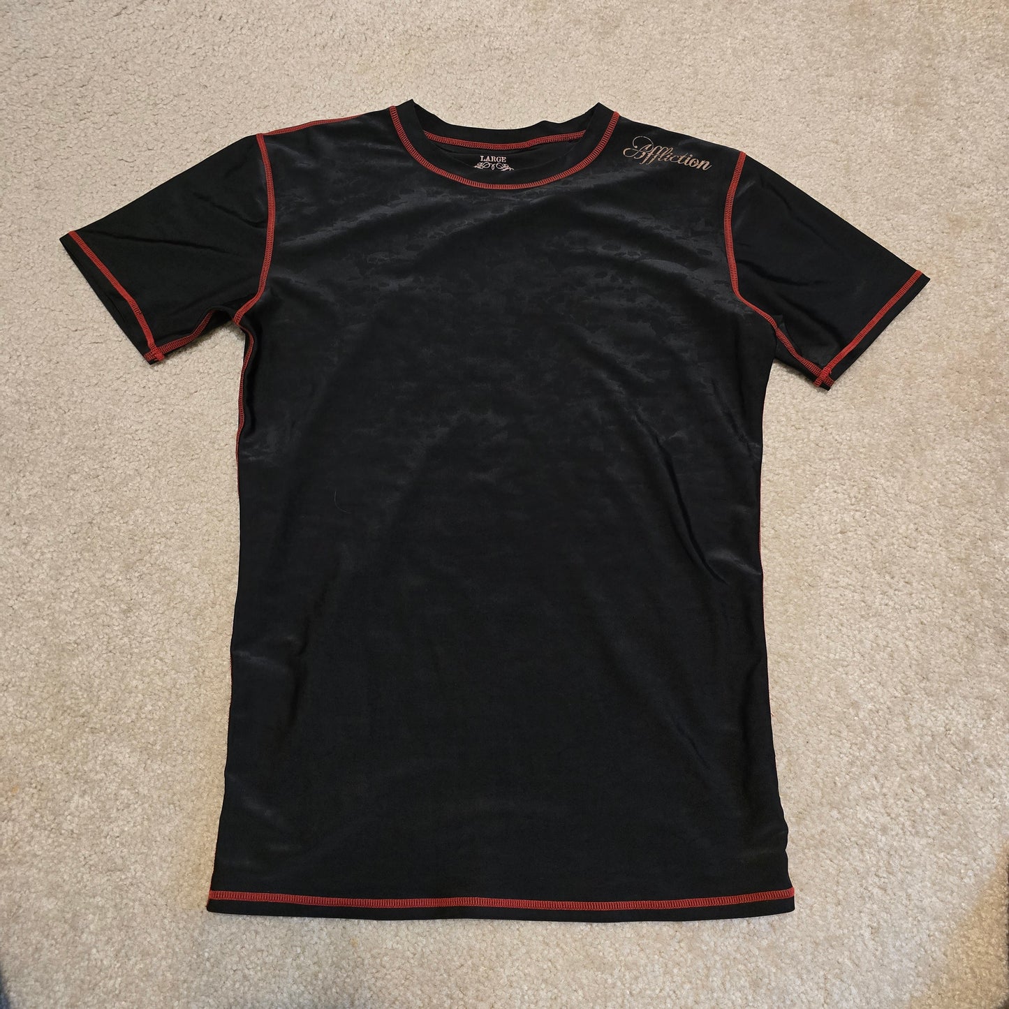 Vintage Affliction Black Red Trim Stretch Shirt Size Large Made in Taiwan