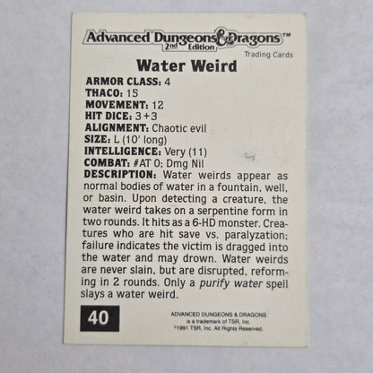 AD&D 2E Trading Card — Water Weird (#40) — Gold Border (1992)