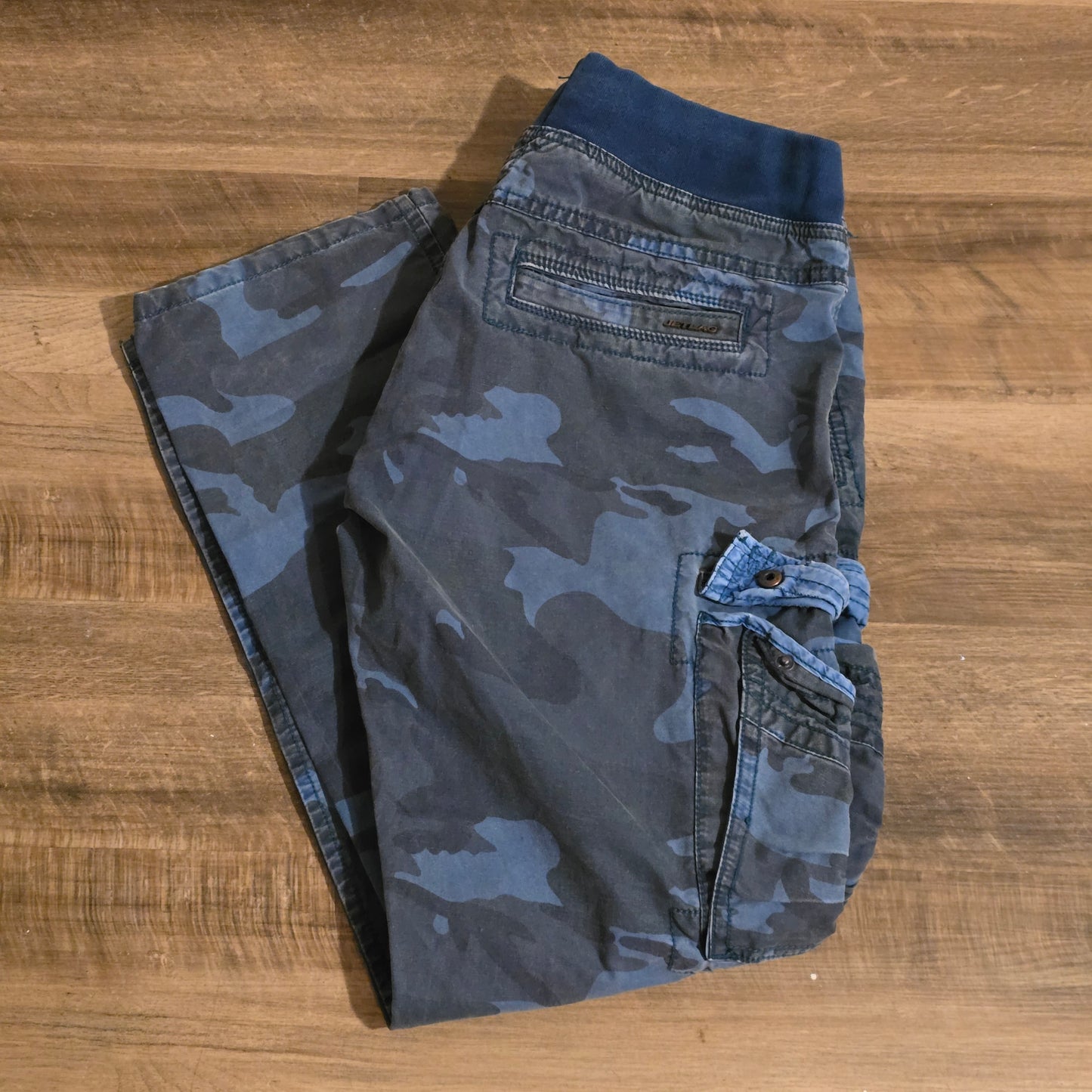 Jet Lag Camo Cargo Jeans – Blue/Gray Military Style Pants