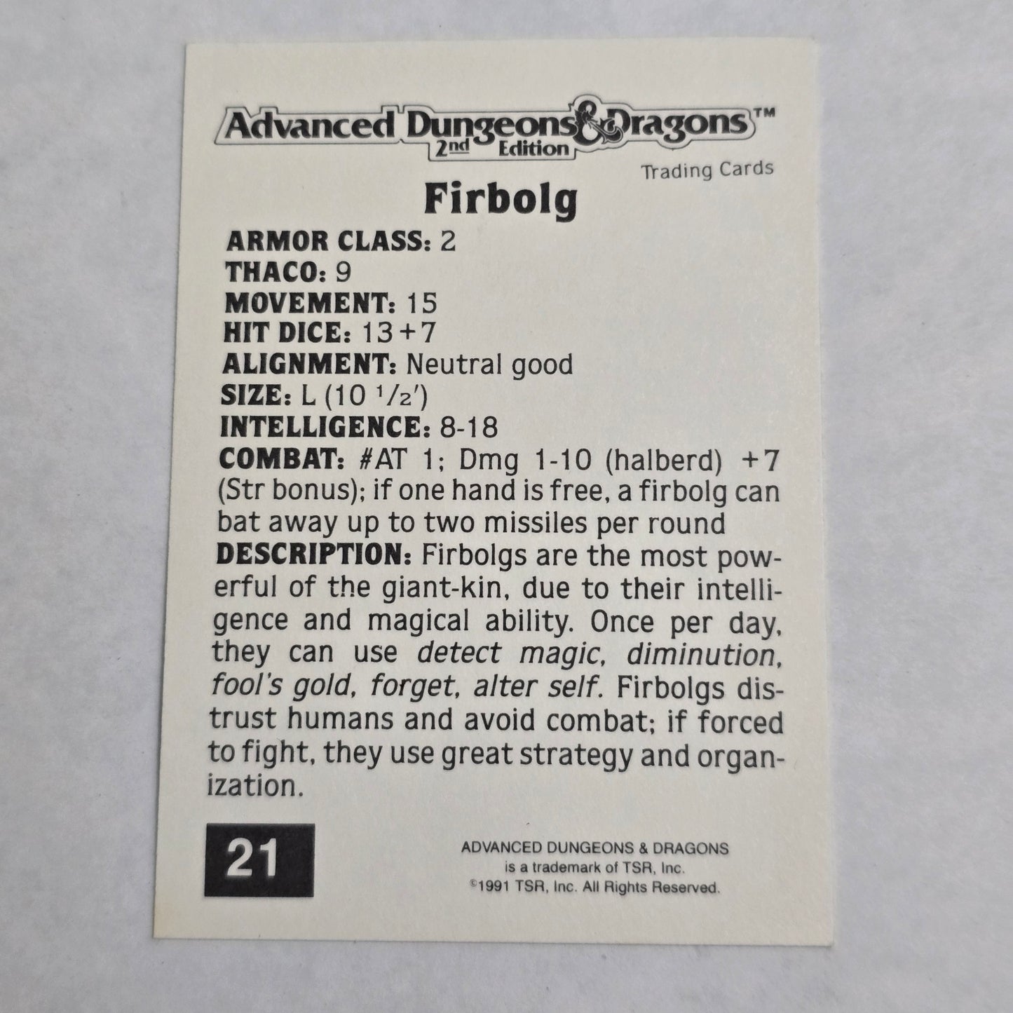Firbolg — AD&D 2E Trading Card (#21, Green Icon Variant, 1992)