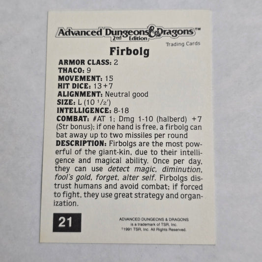 Firbolg — AD&D 2E Trading Card (#21, Green Icon Variant, 1992)