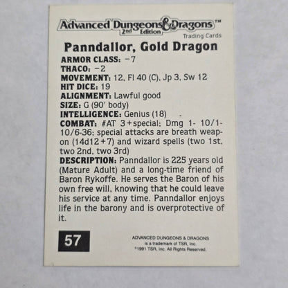 AD&D 2E Trading Card — Panndallor, Gold Dragon (#57) — Gold Border (1992)