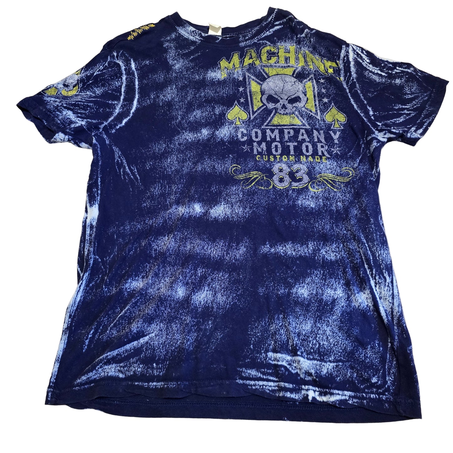 Custom Machine Motor Company 83 Skull Biker Graphic T-Shirt Blue Acid Wash L