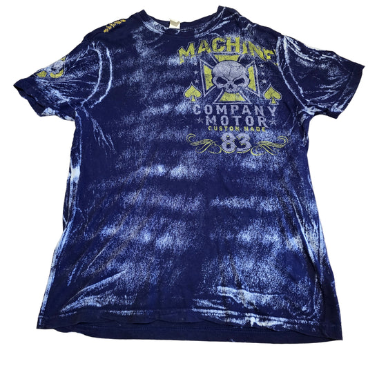 Custom Machine Motor Company 83 Skull Biker Graphic T-Shirt Blue Acid Wash L