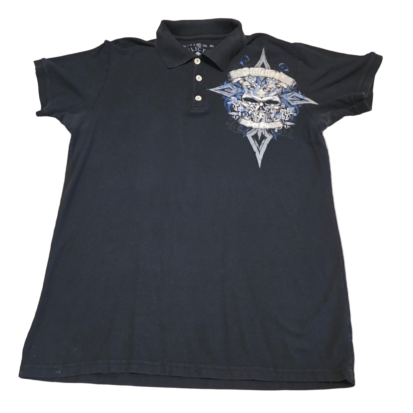 Affliction Vengeance Live Fast Skull Wing Graphic Polo Shirt Black XL USA Made