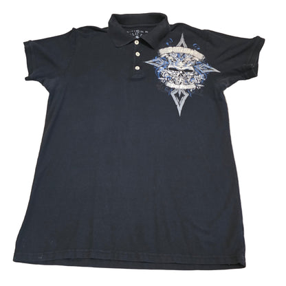 Affliction Vengeance Live Fast Skull Wing Graphic Polo Shirt Black XL USA Made