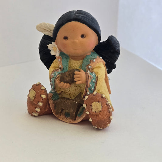 Friends of the Feather – Girl with WolfFigurine – Enesco – Karen Hahn