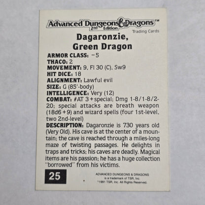 AD&D 2E Trading Card — Dagaronzie, Green Dragon (#25) — Gold Border (1992)