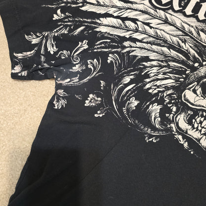 Xtreme Couture Double Skull Wing Graphic T-Shirt Black Size L Made in USA