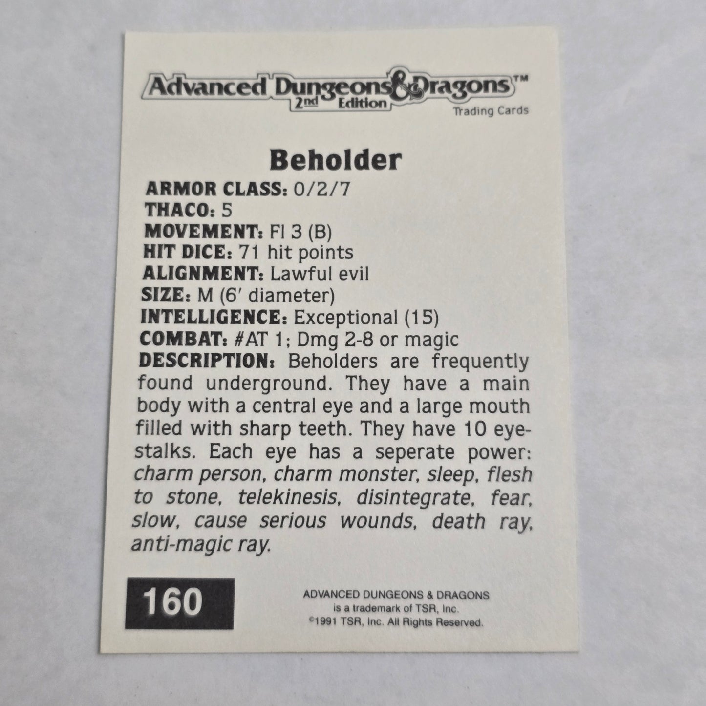 Beholder – Green Dragon Icon Variant – AD&D 2E Trading Card (#160, 1991 TSR)